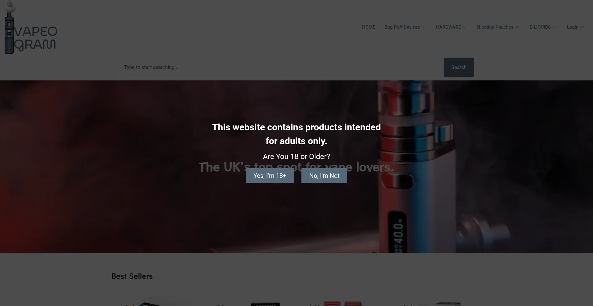 Website screenshot of Vapeogram.co.uk