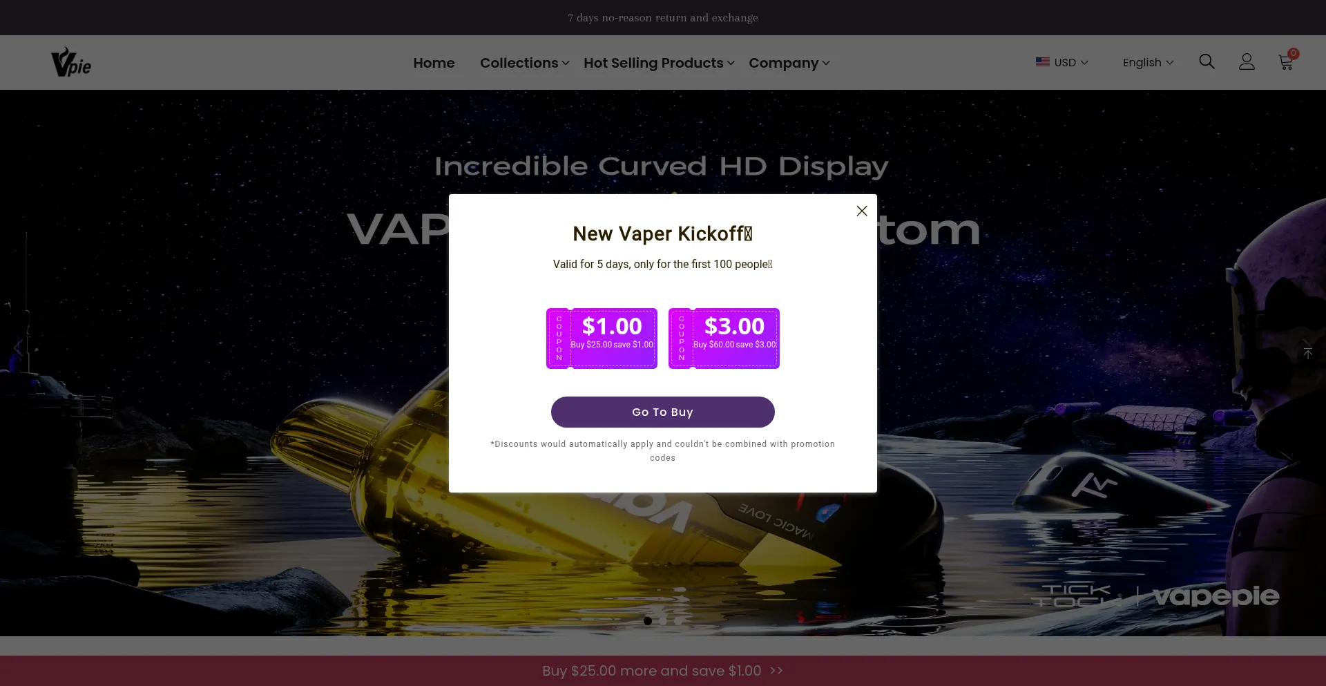 Website screenshot of Vapepiemarket.com