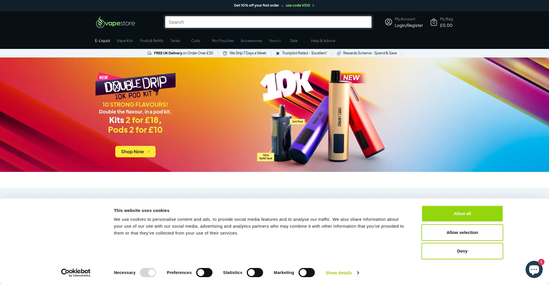Website screenshot of Vapestore.co.uk