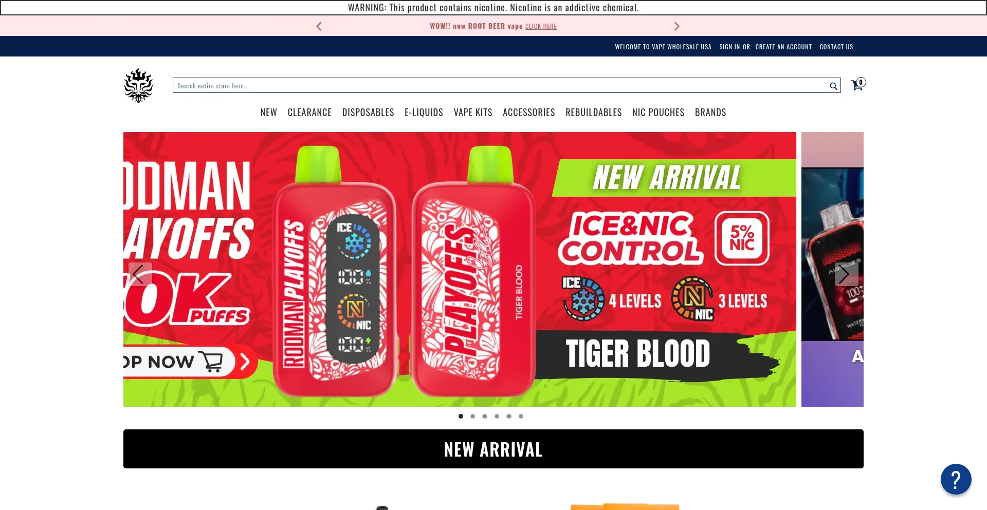Website screenshot of Vapewholesaleusa.com