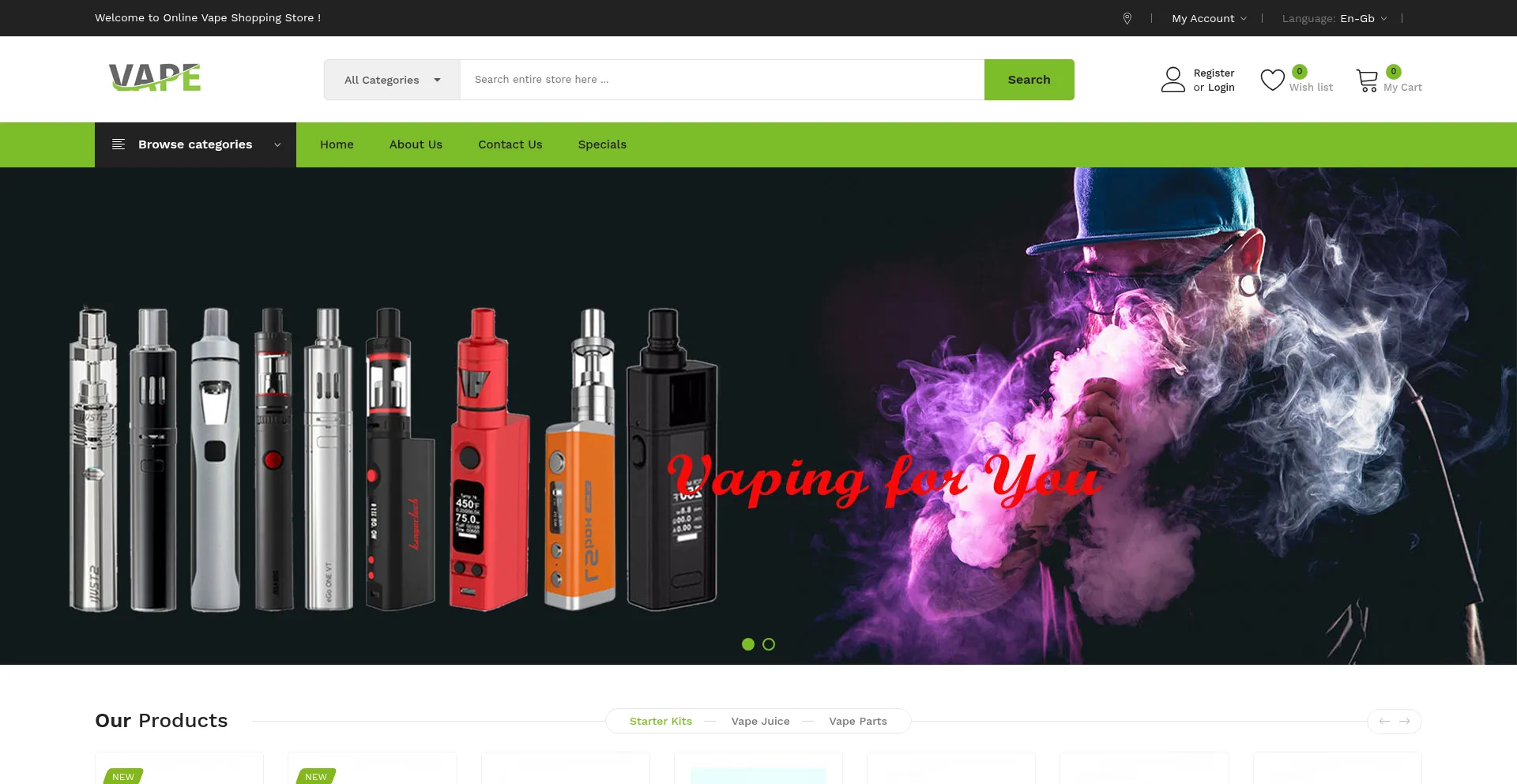 Website screenshot of Vapingreal.com
