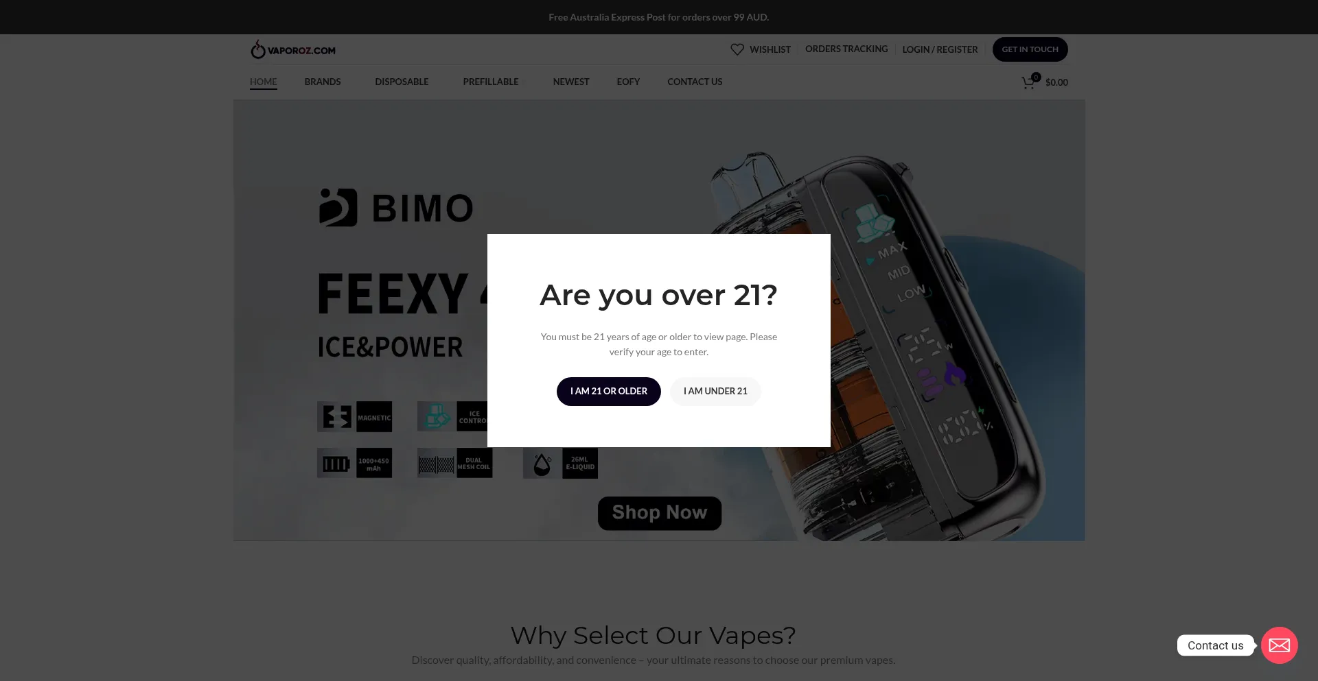 Website screenshot of Vaporoz.com