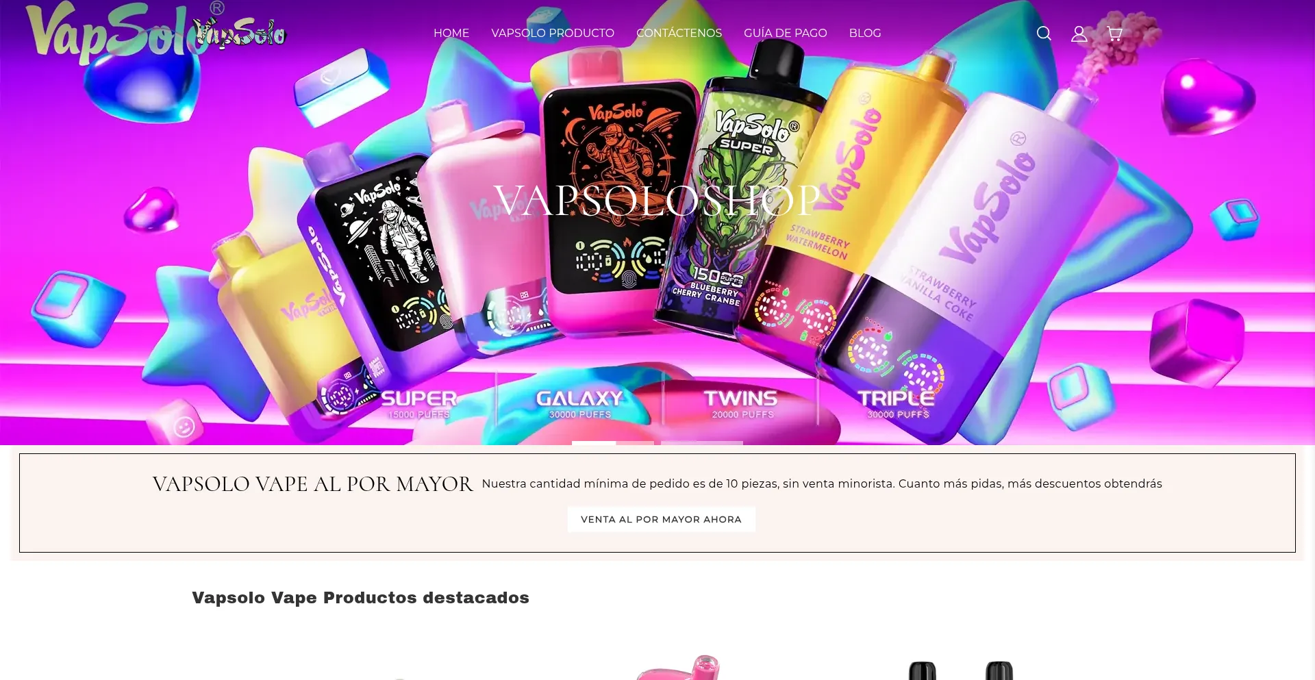 Website screenshot of Vapsoloshop.es