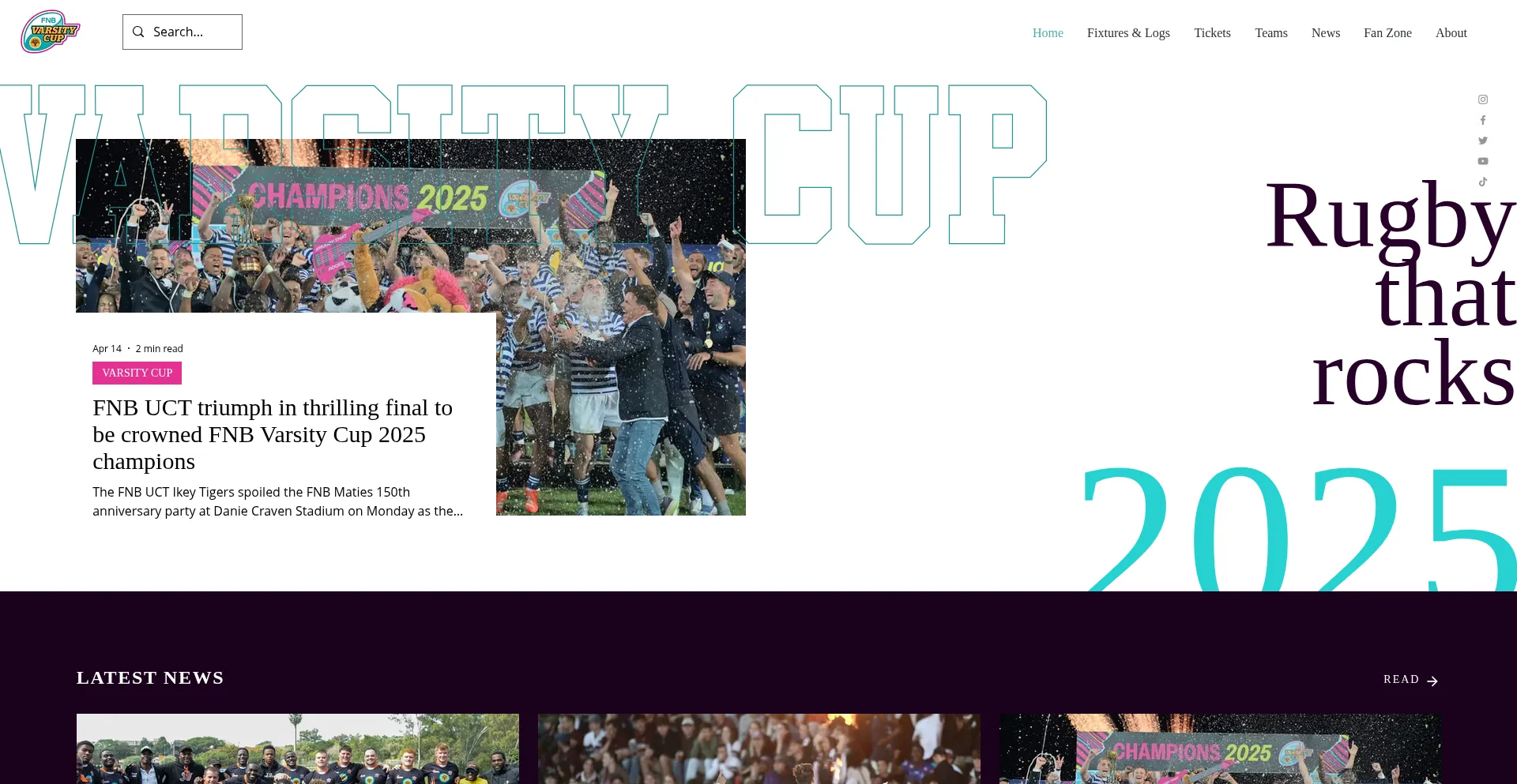 Website screenshot of Varsitycup.co.za