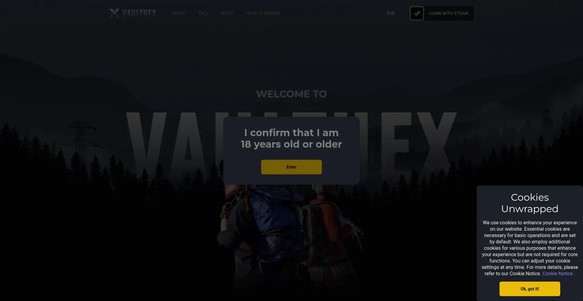 Website screenshot of Vaulthex.com