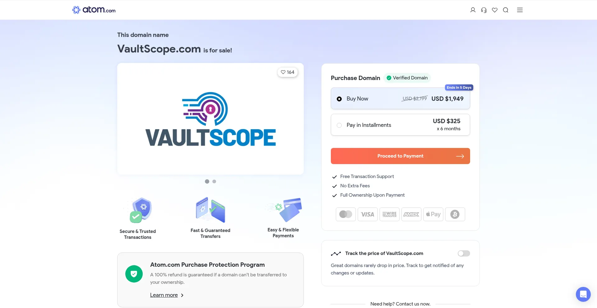 Website screenshot of Vaultscope.com