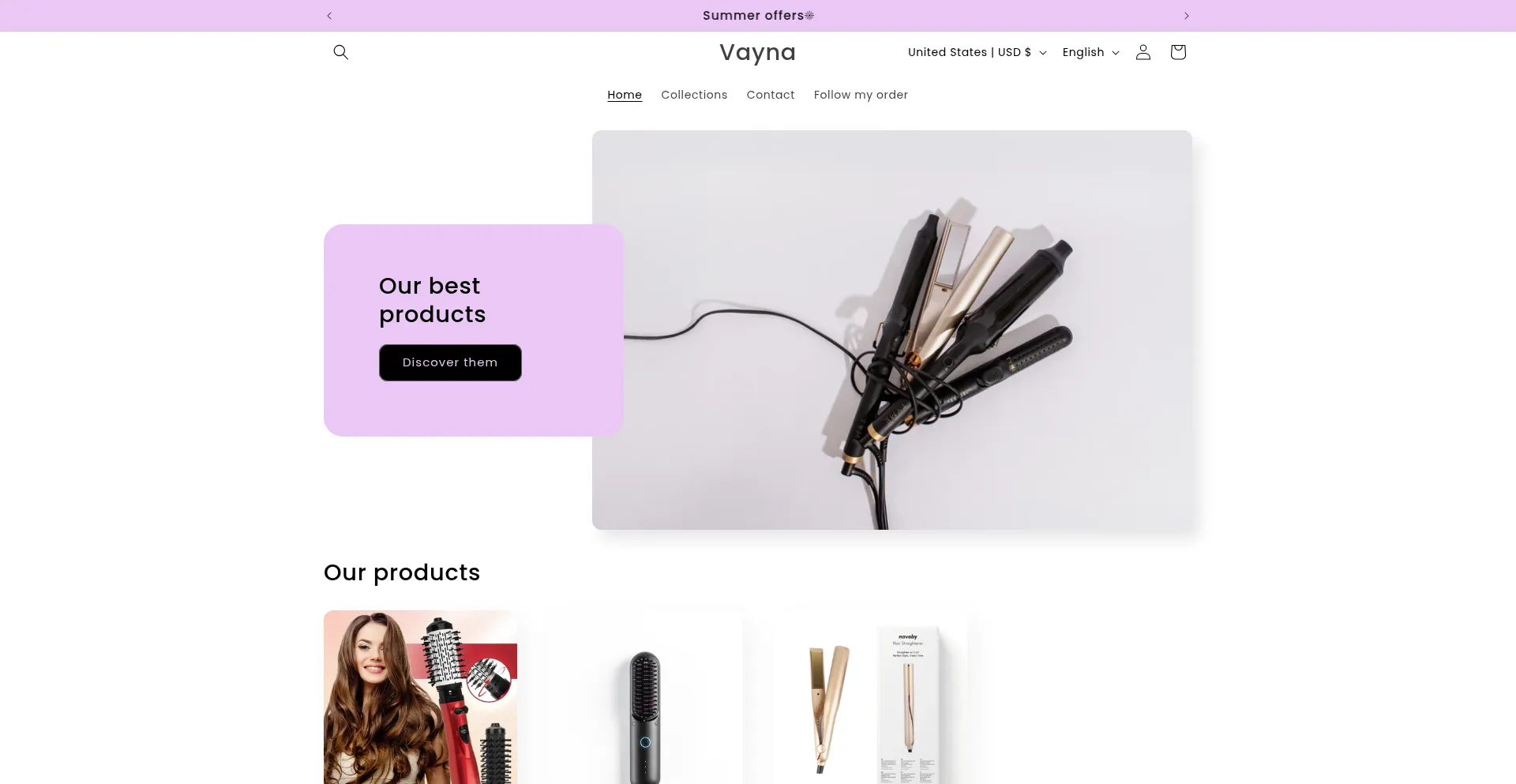 Website screenshot of Vayna-clothing.com