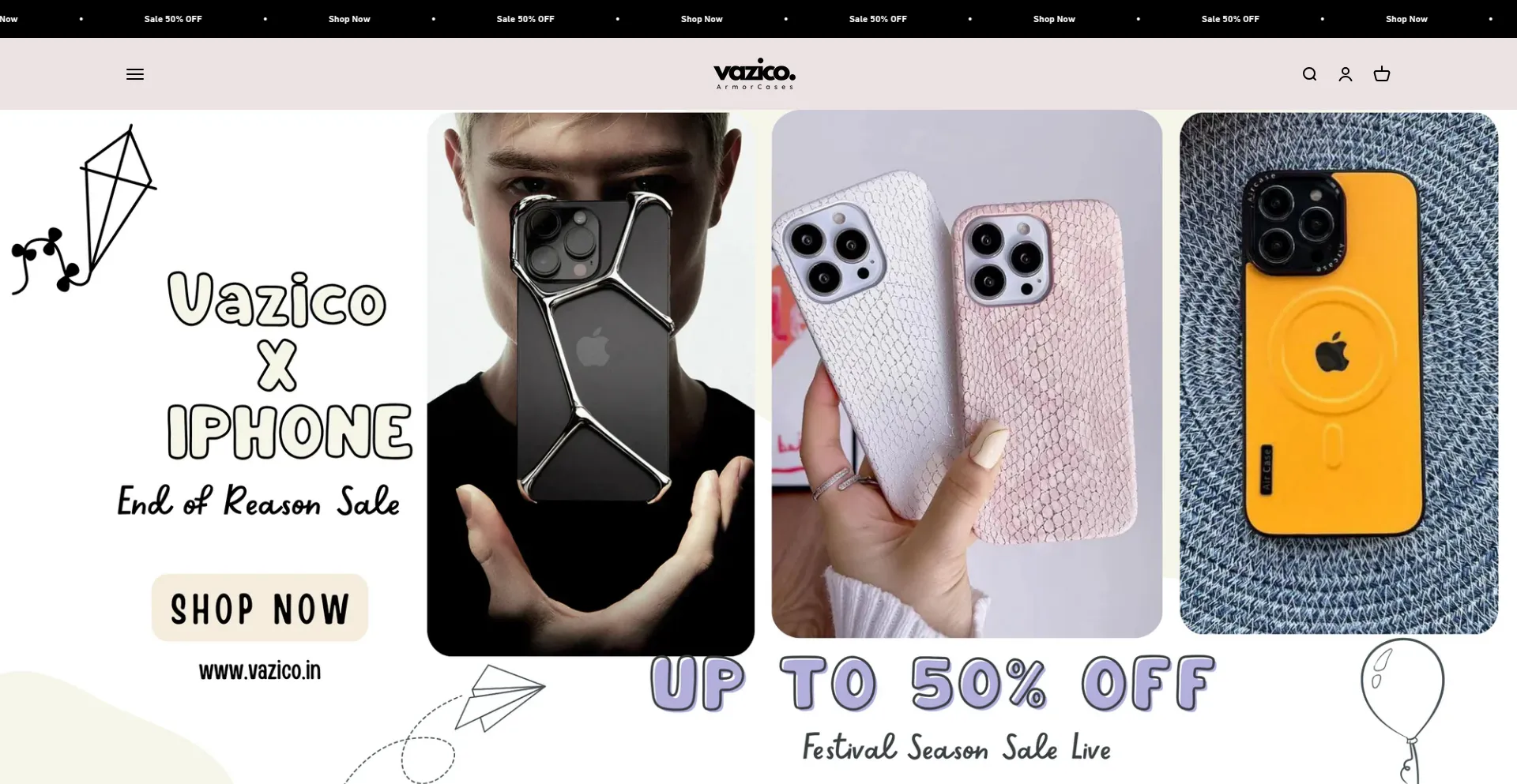 Website screenshot of Vazico.shop