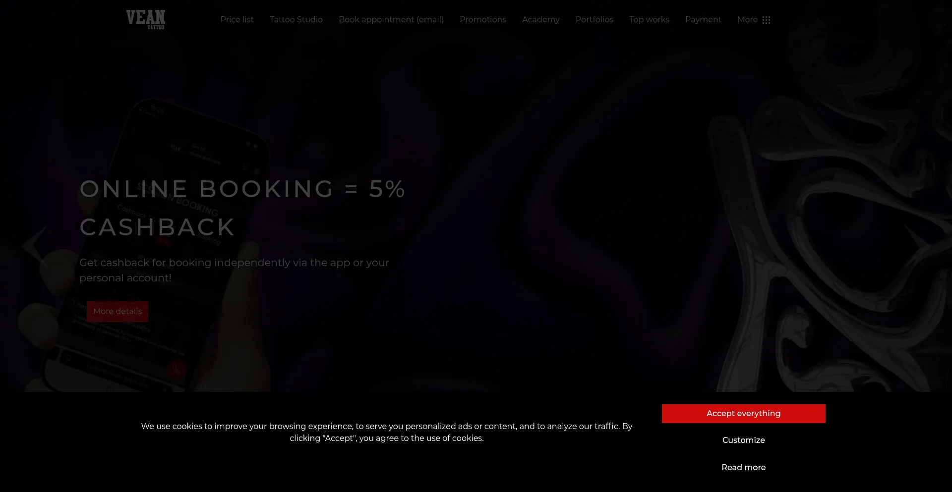 Website screenshot of Vean-tattoo.uk