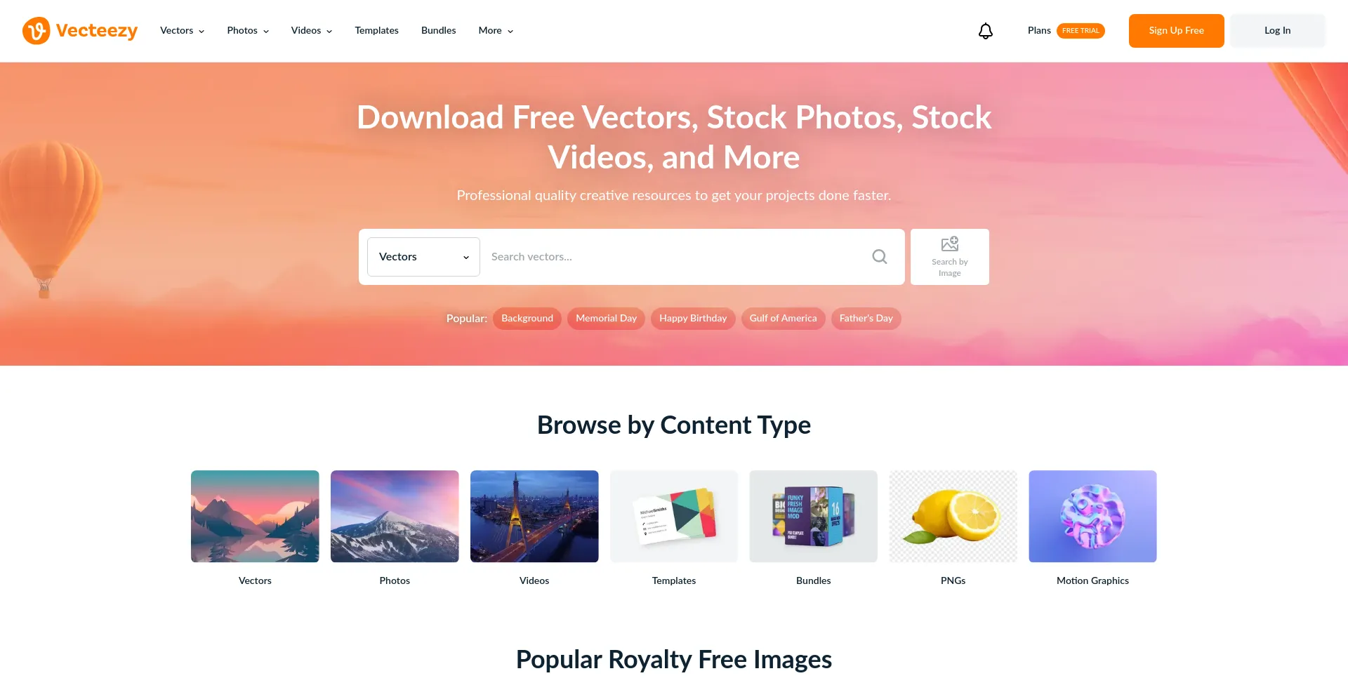 Website screenshot of Vecteezy.com