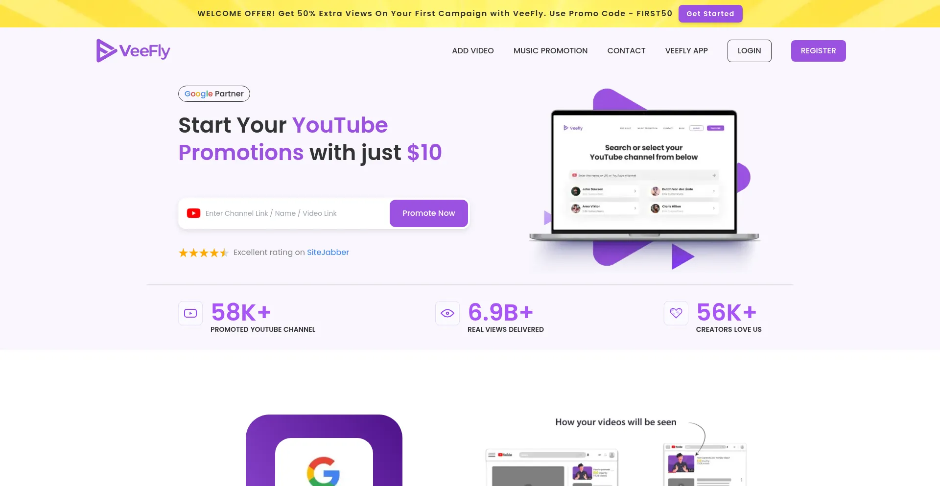 Website screenshot of Veefly.com