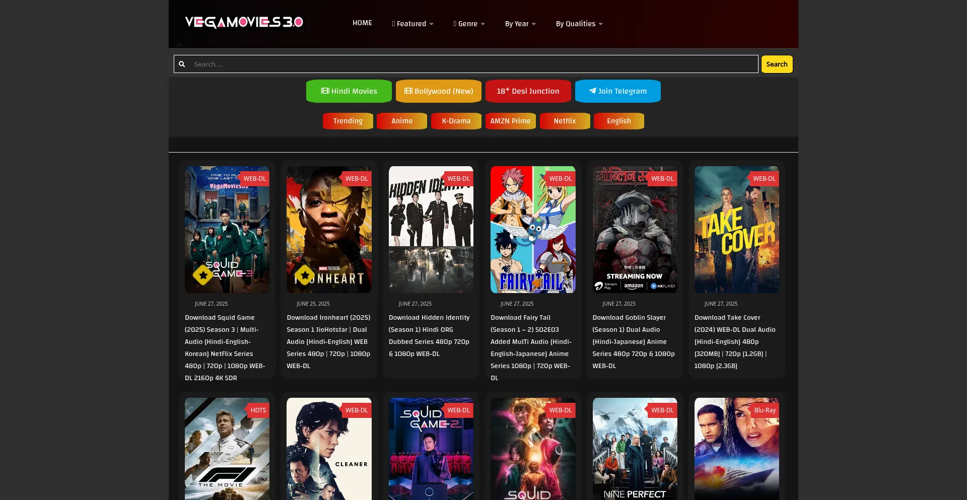 Website screenshot of Vegamovies.frl