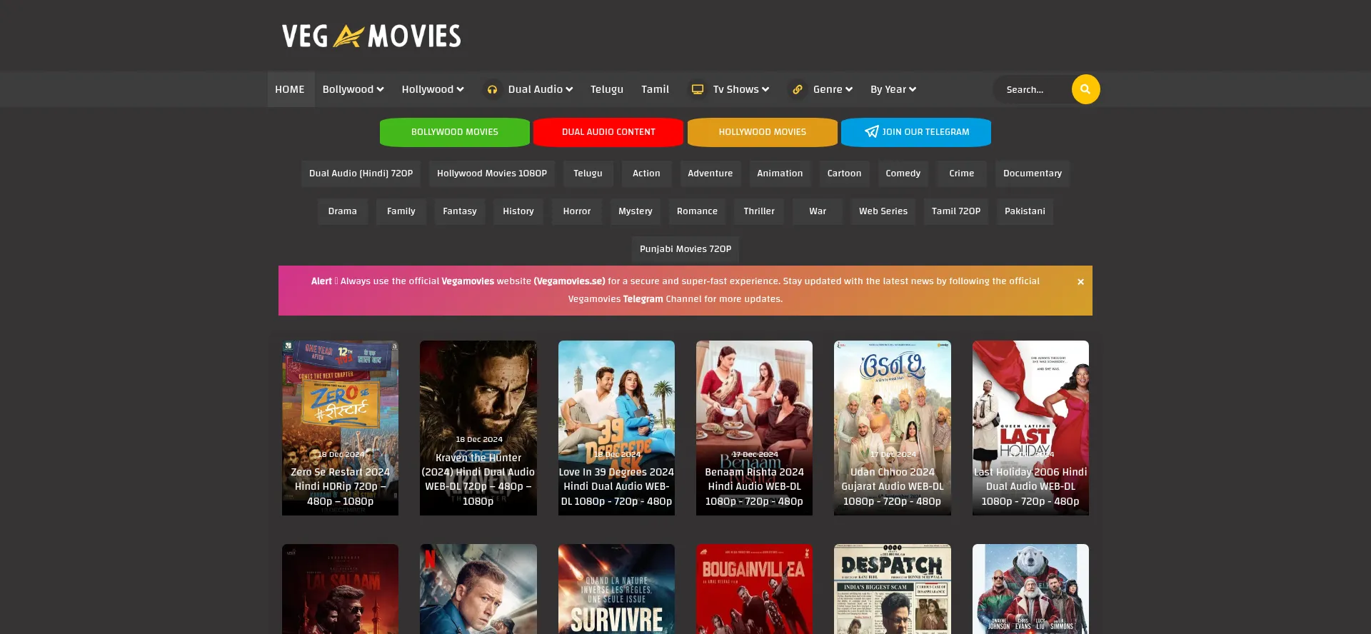 Website screenshot of Vegamovies.gl