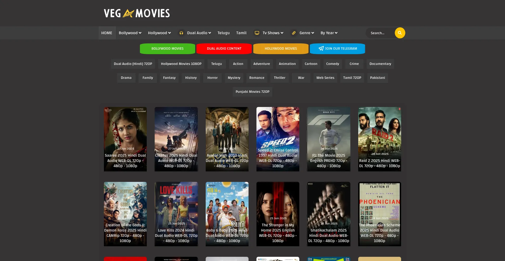 Website screenshot of Vegamovies.tz
