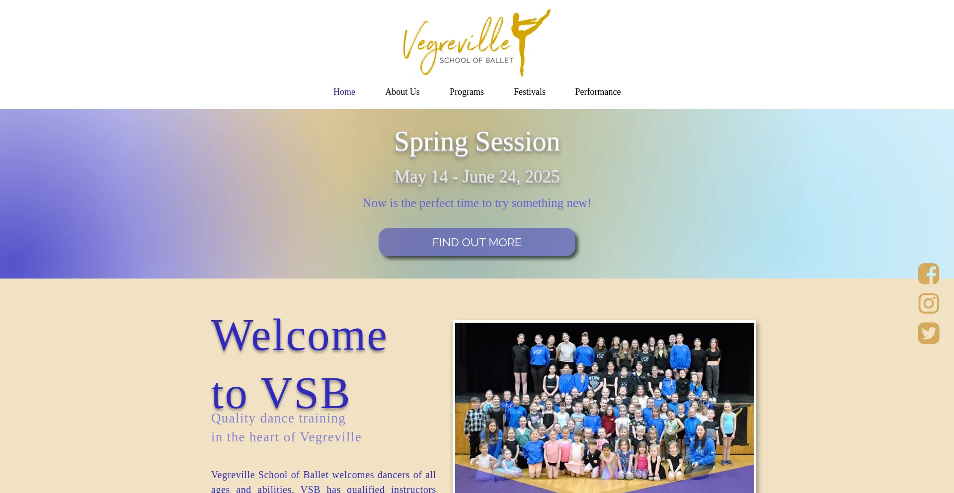 Website screenshot of Vegrevilleschoolofballet.com