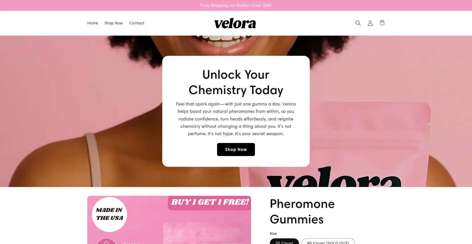 Website screenshot of Velorasupps.com