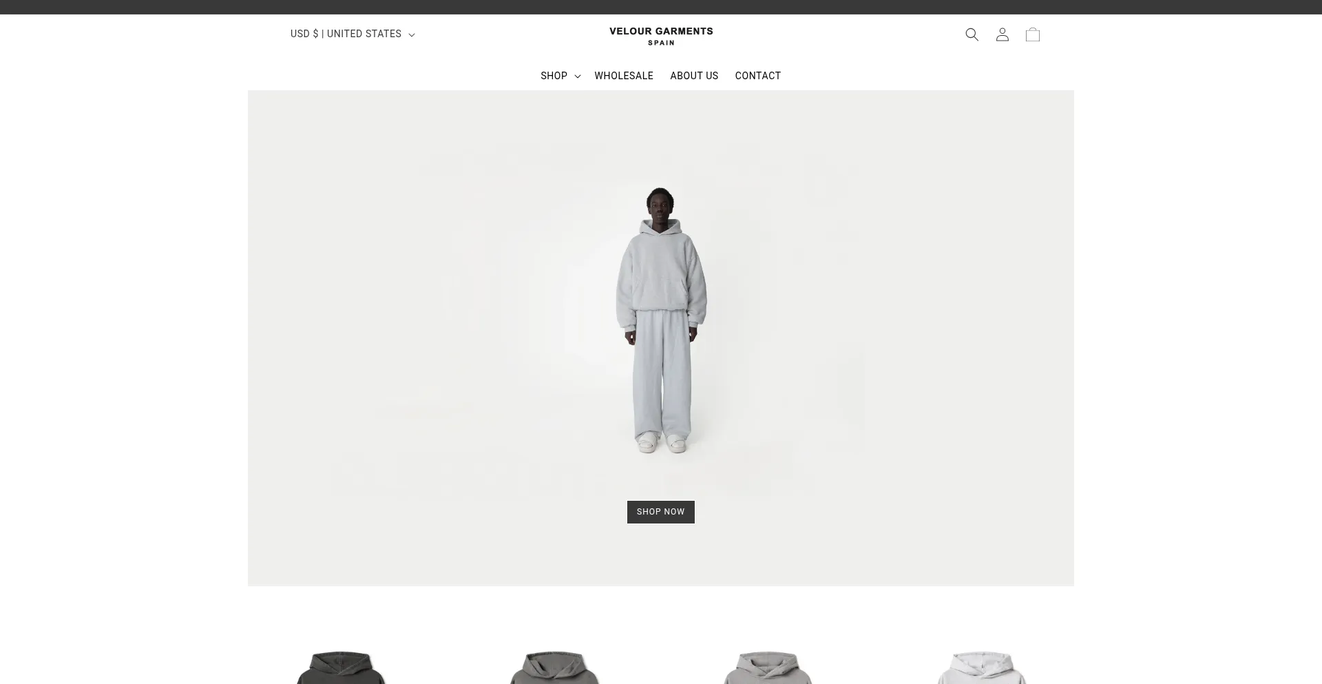 Website screenshot of Velourgarments.eu