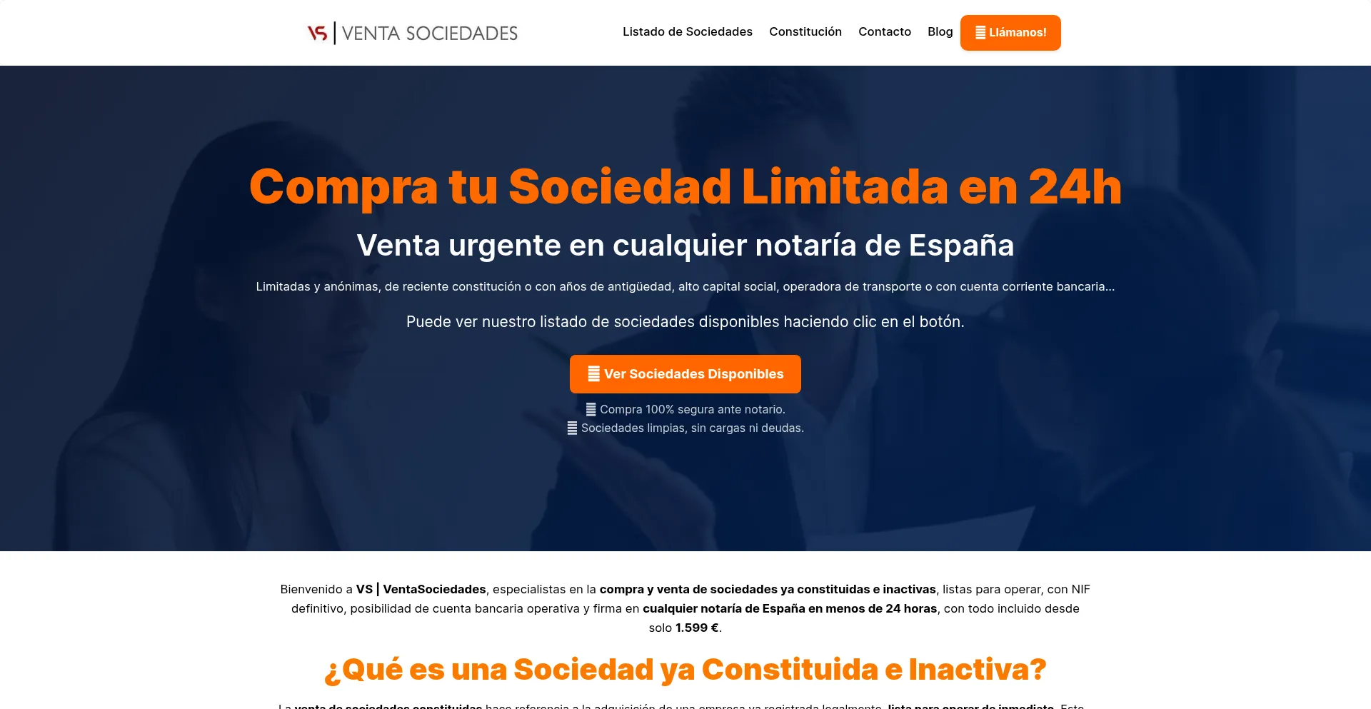 Website screenshot of Ventasociedades.info