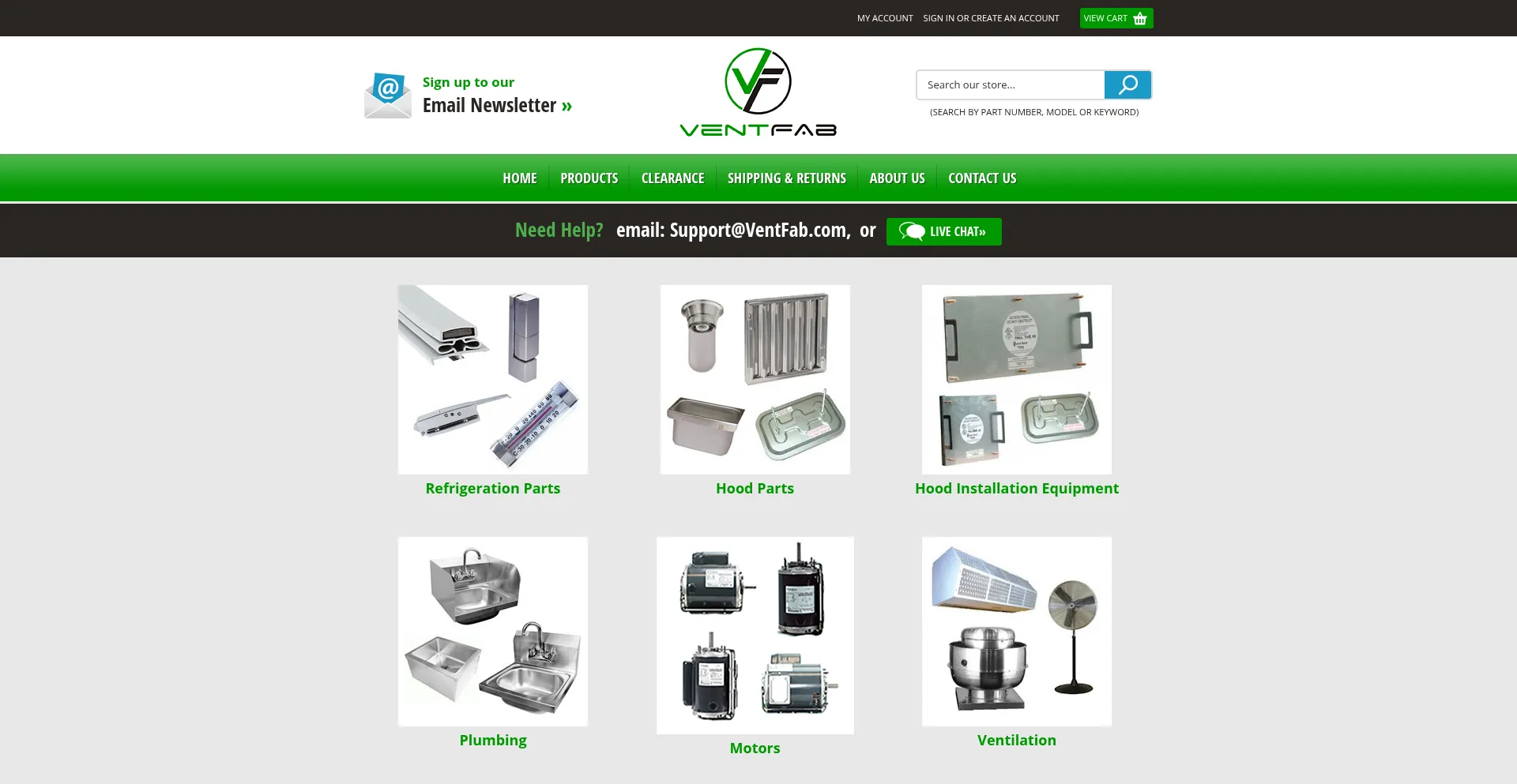 Website screenshot of Ventfab.com
