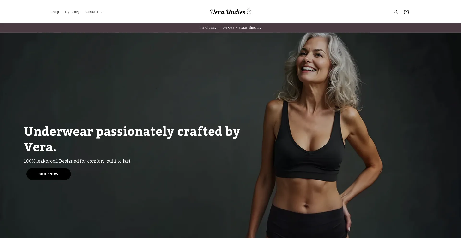 Website screenshot of Vera-undies.com