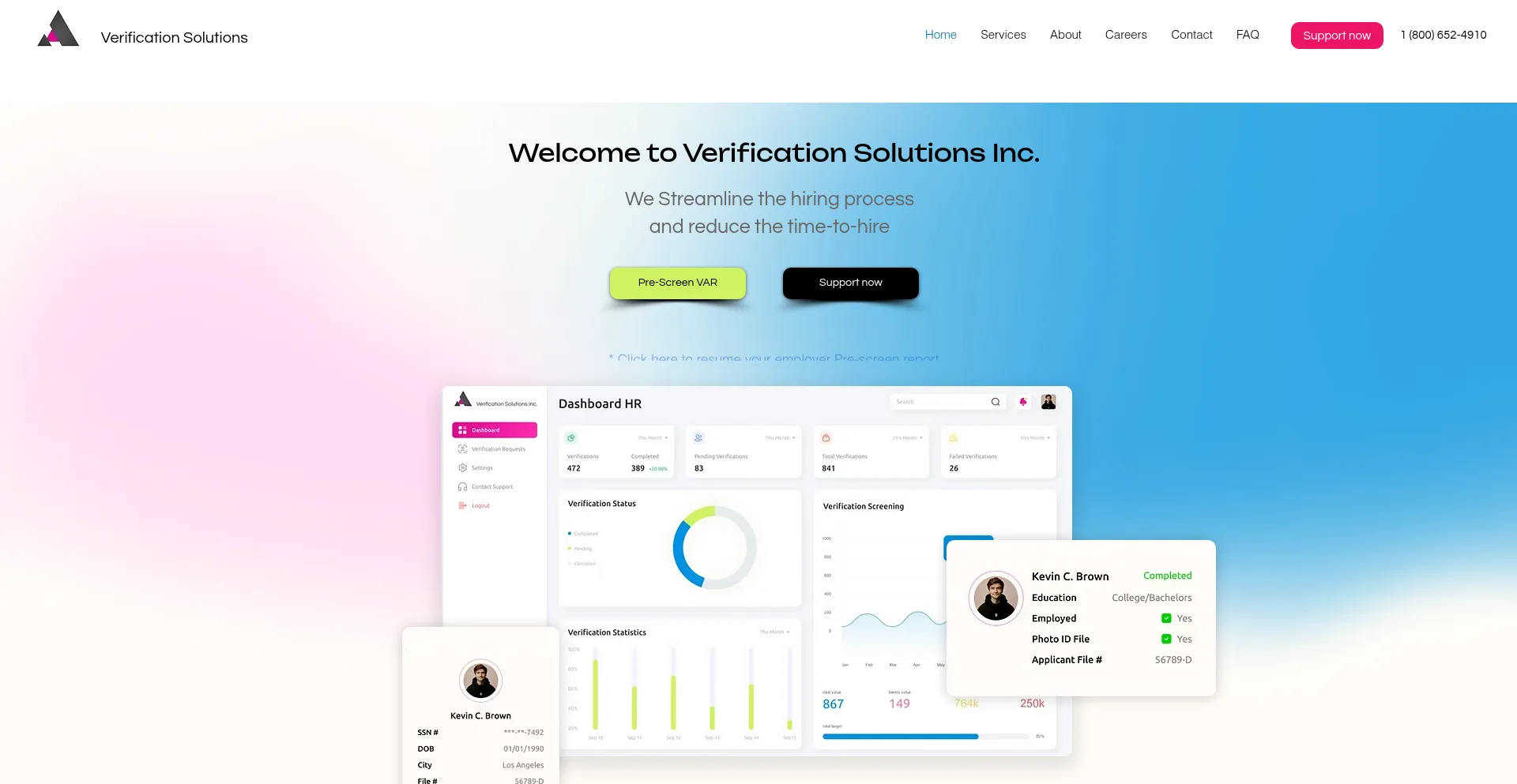 Website screenshot of Verificationsolution.com