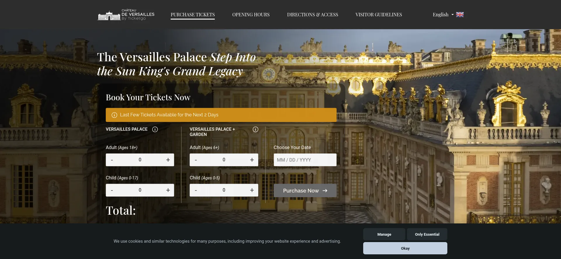 Website screenshot of Versaillesticket.com