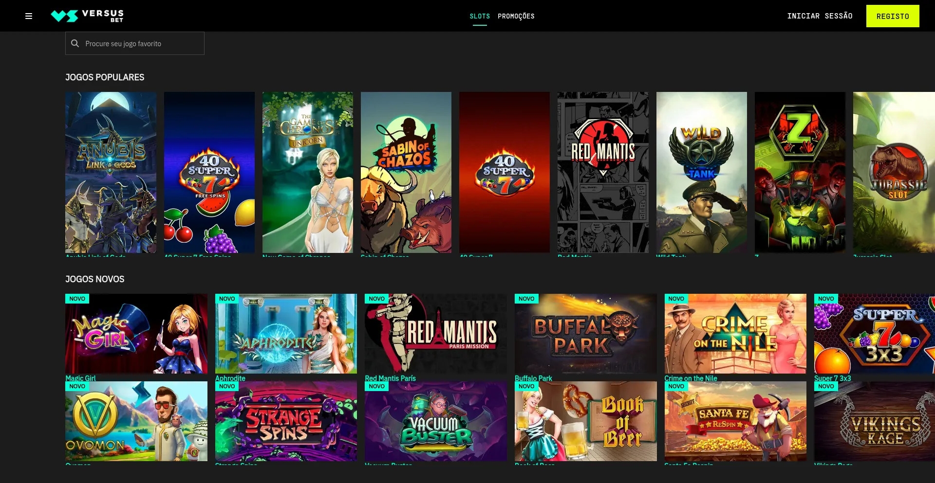 Website screenshot of Versusbet.pt