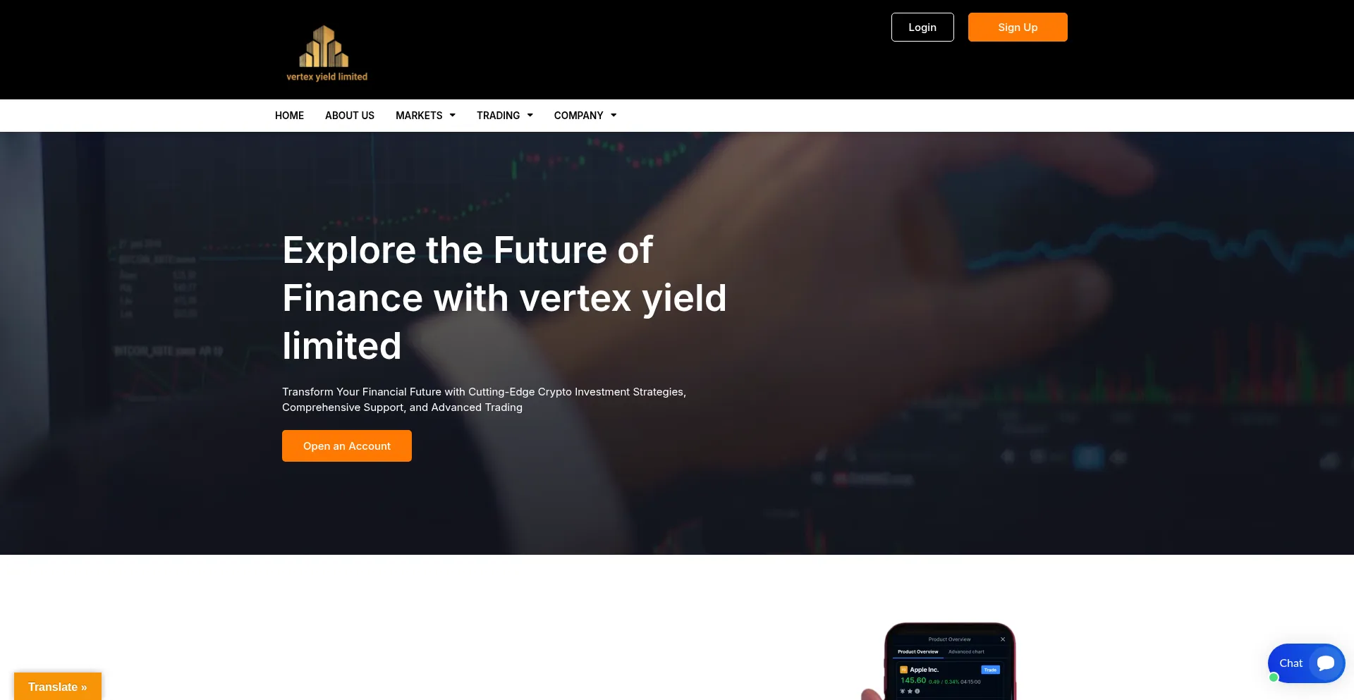 Website screenshot of Vertexyield.com