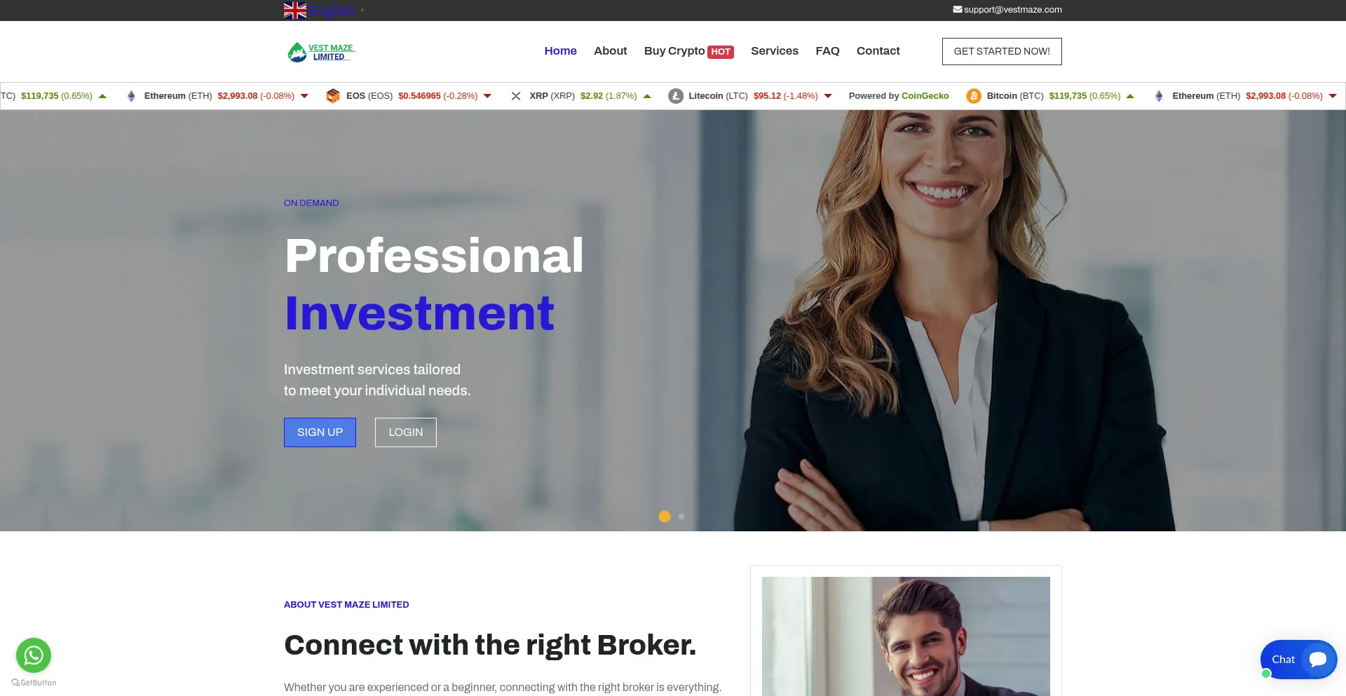 Website screenshot of Vestmaze.com