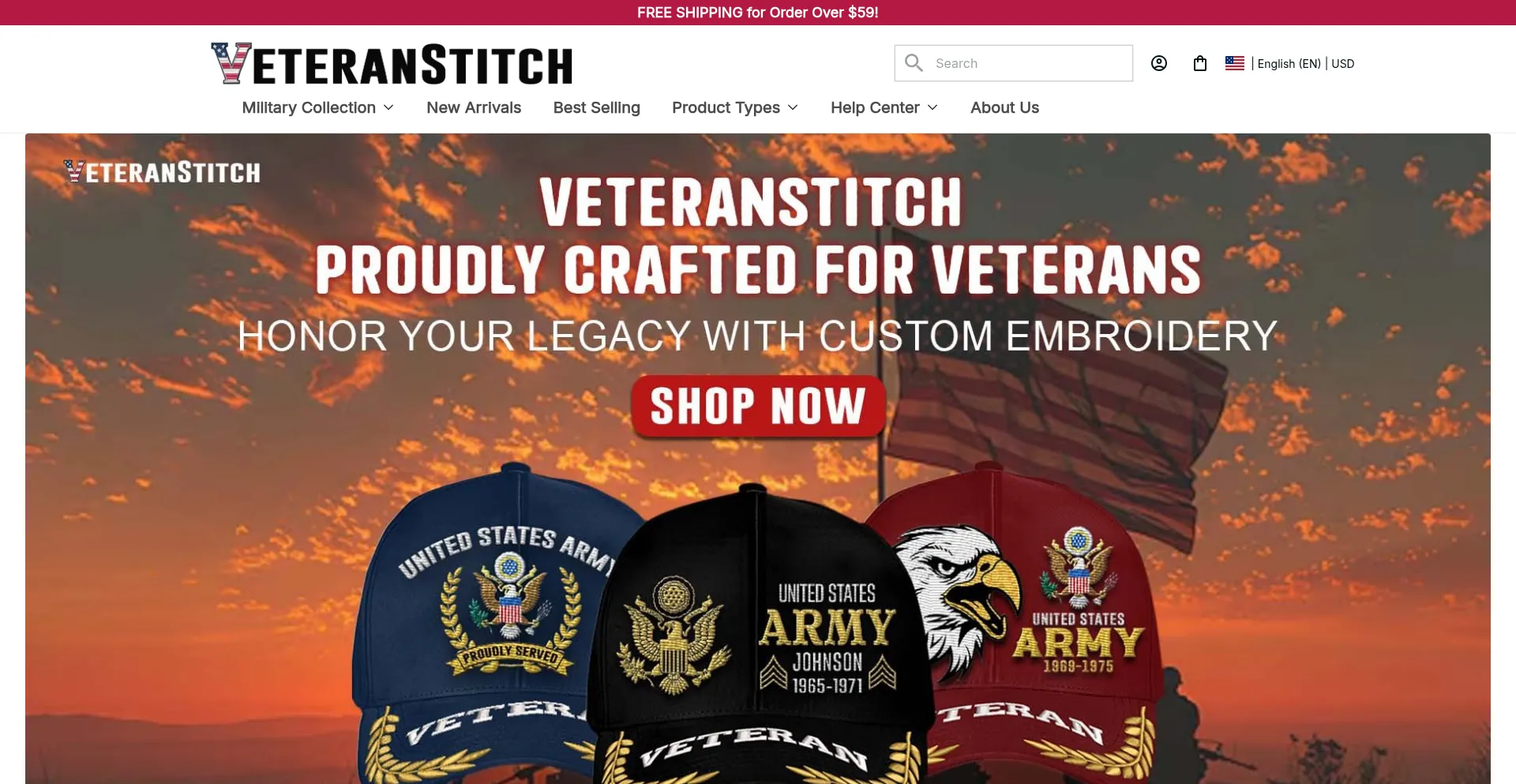 Website screenshot of Veteranstitch.com