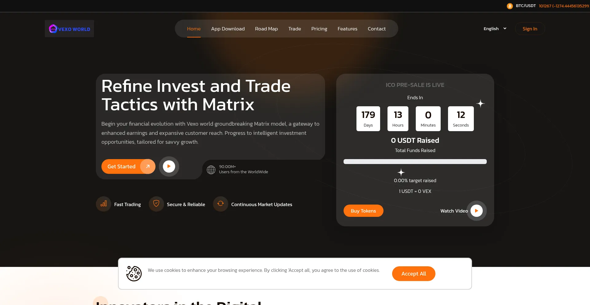 Website screenshot of Vexo.world