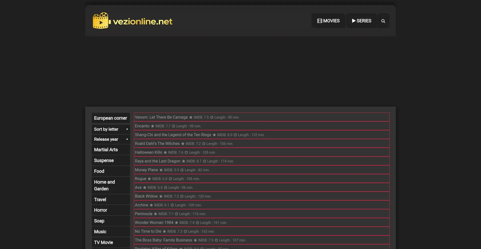 Website screenshot of Vezionline.be