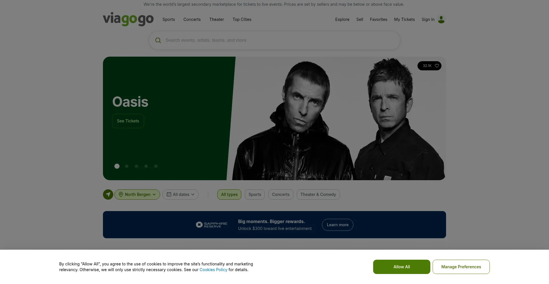 Website screenshot of Viagogo.co.uk