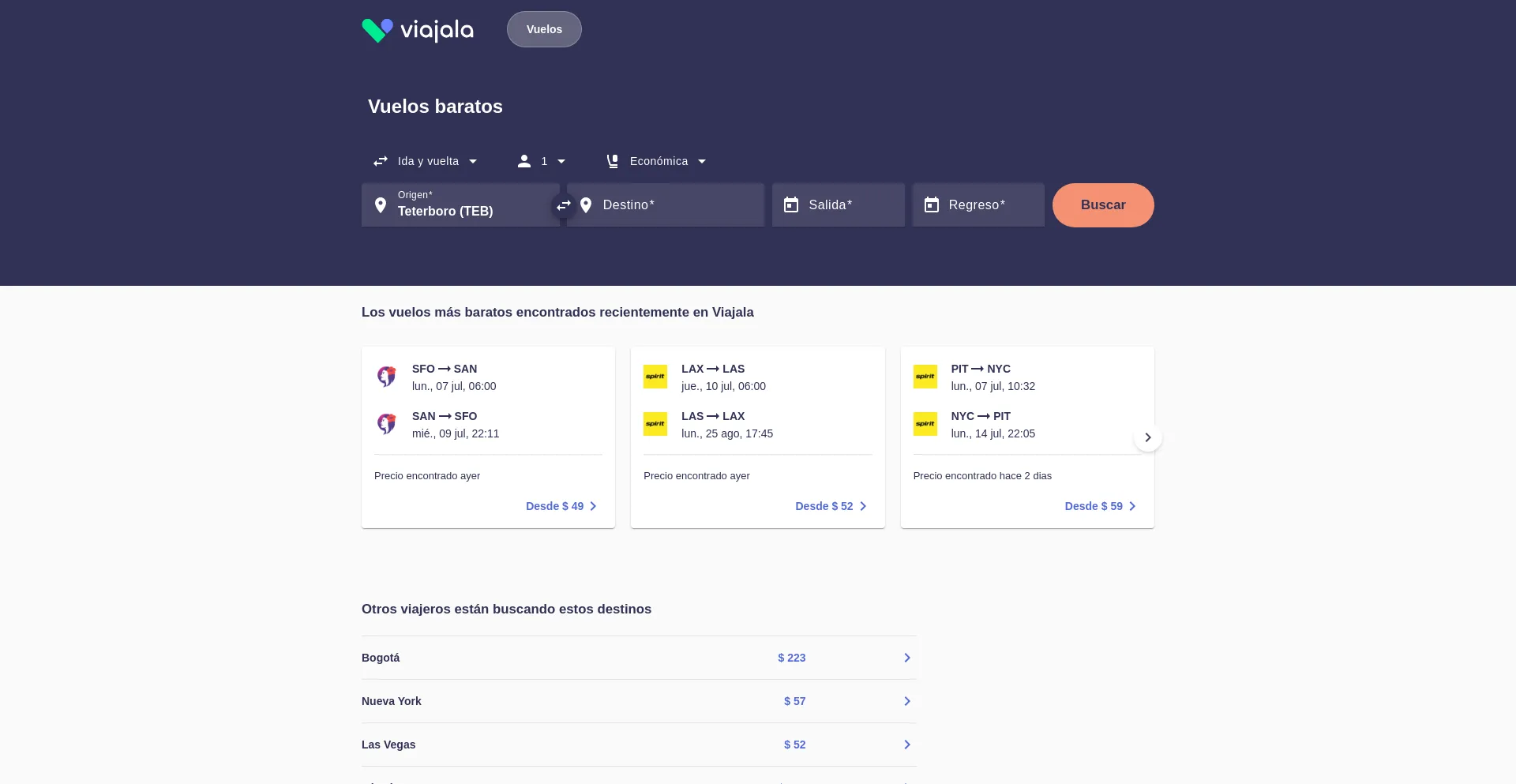 Website screenshot of Viajala.com