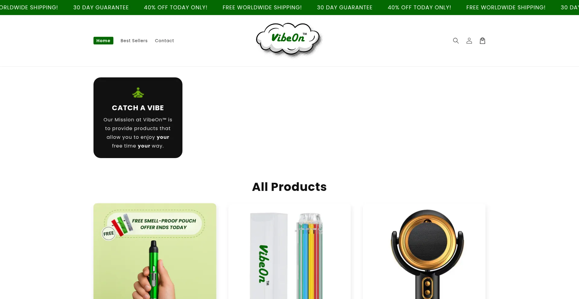 Website screenshot of Vibe-on.com