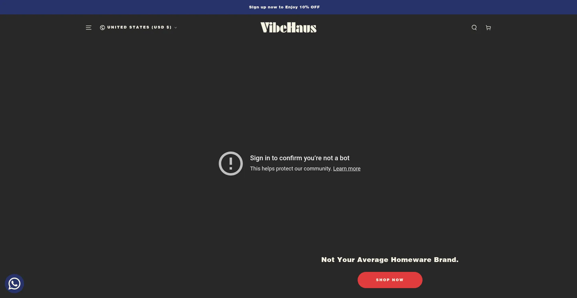 Website screenshot of Vibehausliving.com