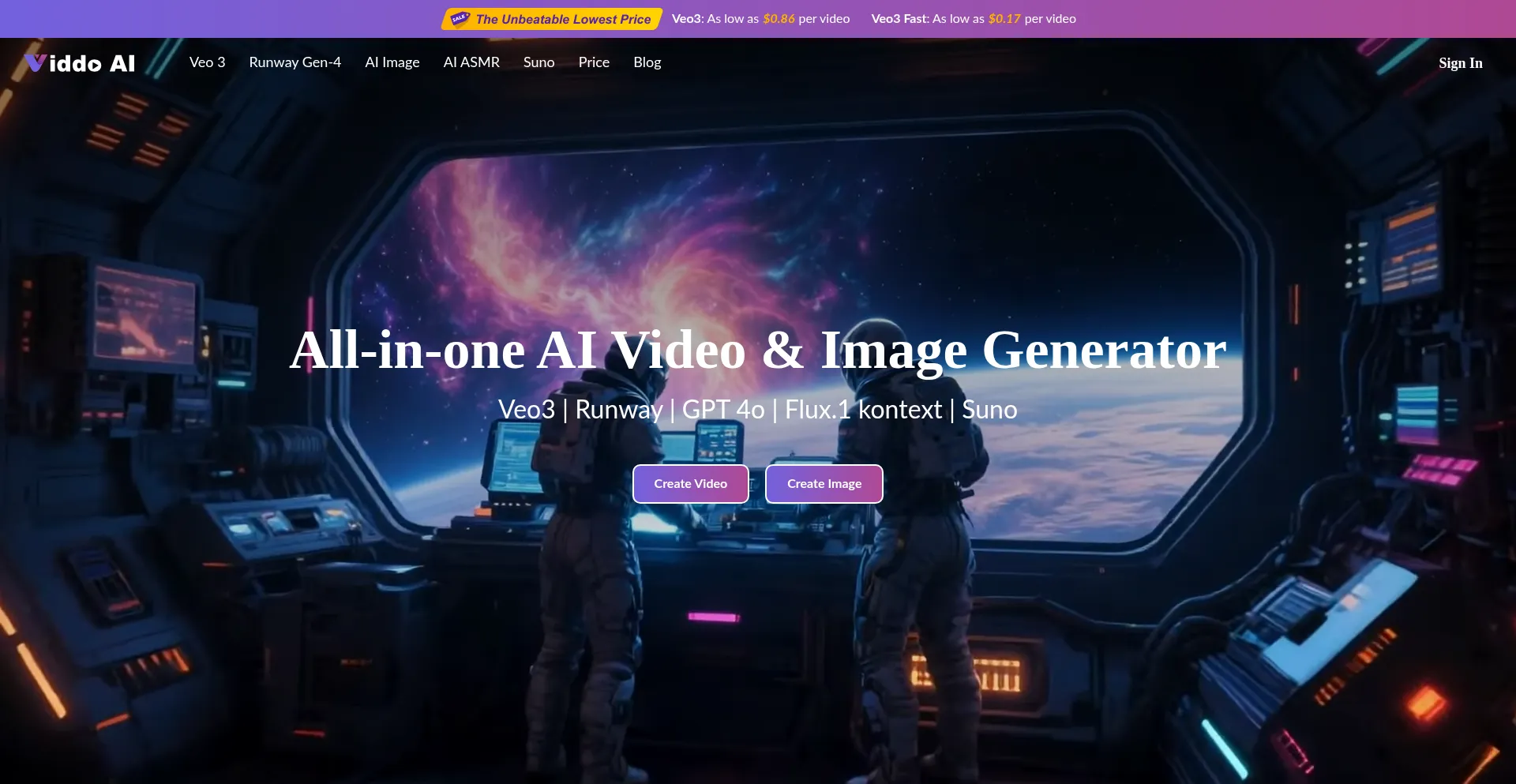 Website screenshot of Viddo.ai