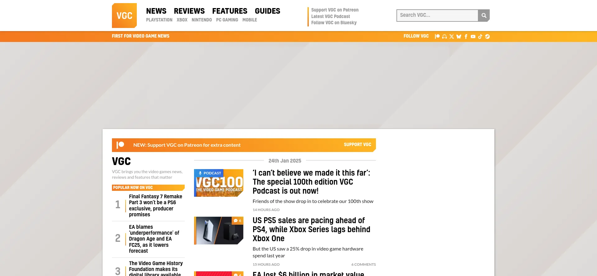 Website screenshot of Videogameschronicle.com