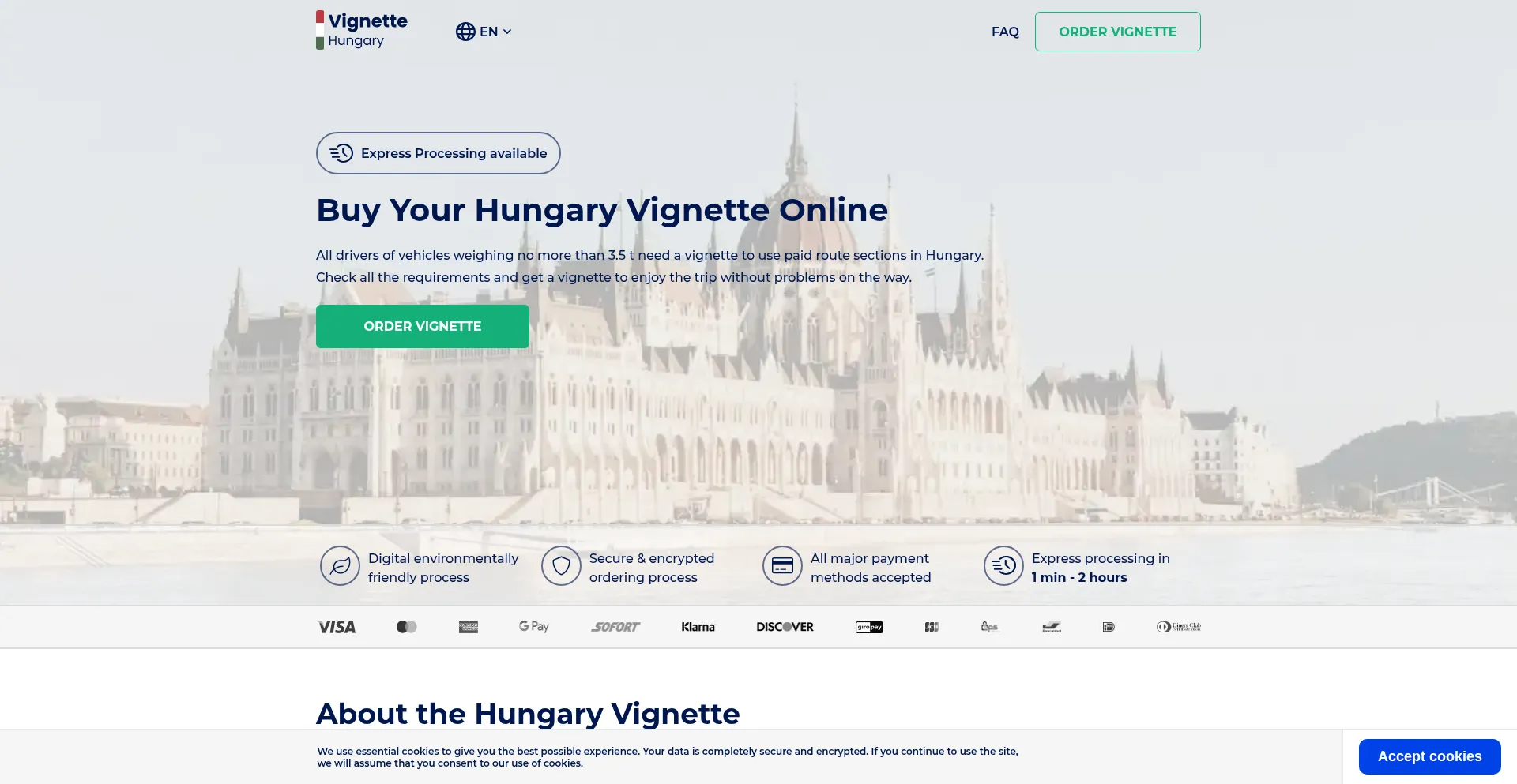 Website screenshot of Vignettehungary.eu