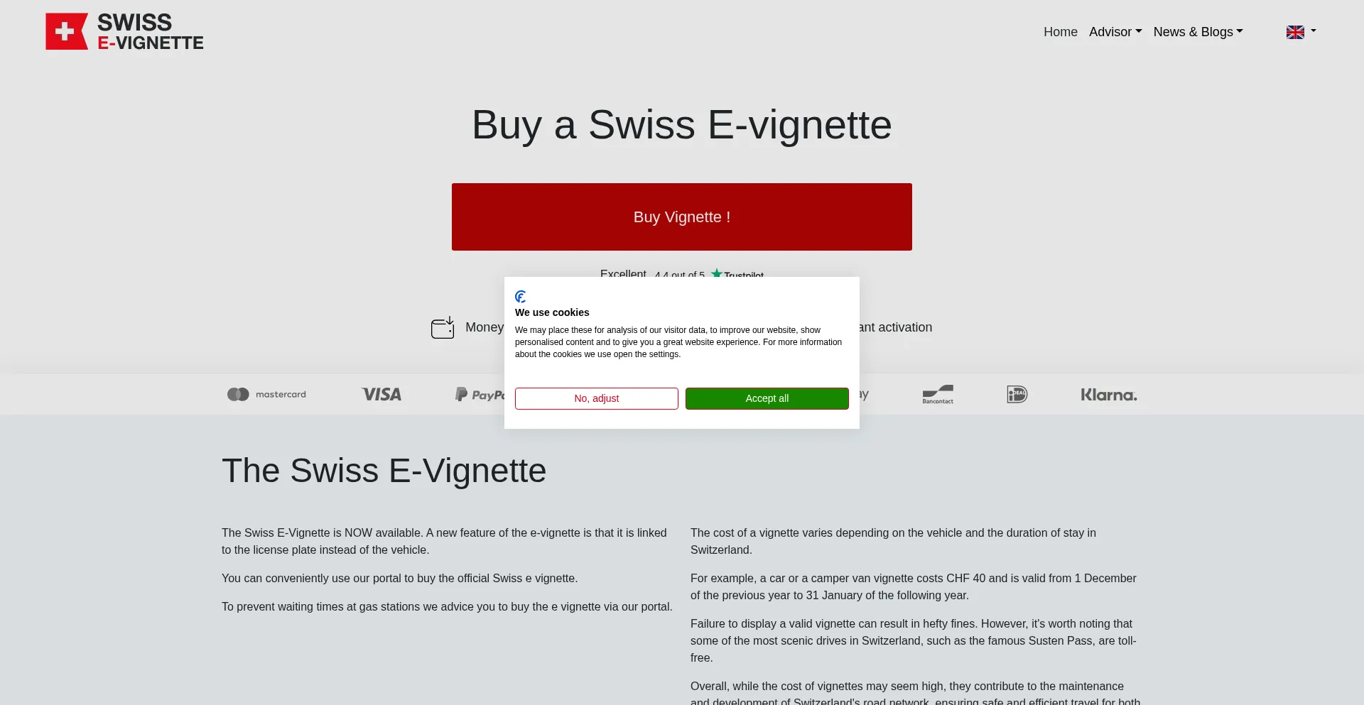 Website screenshot of Vignetteswitzerland.com