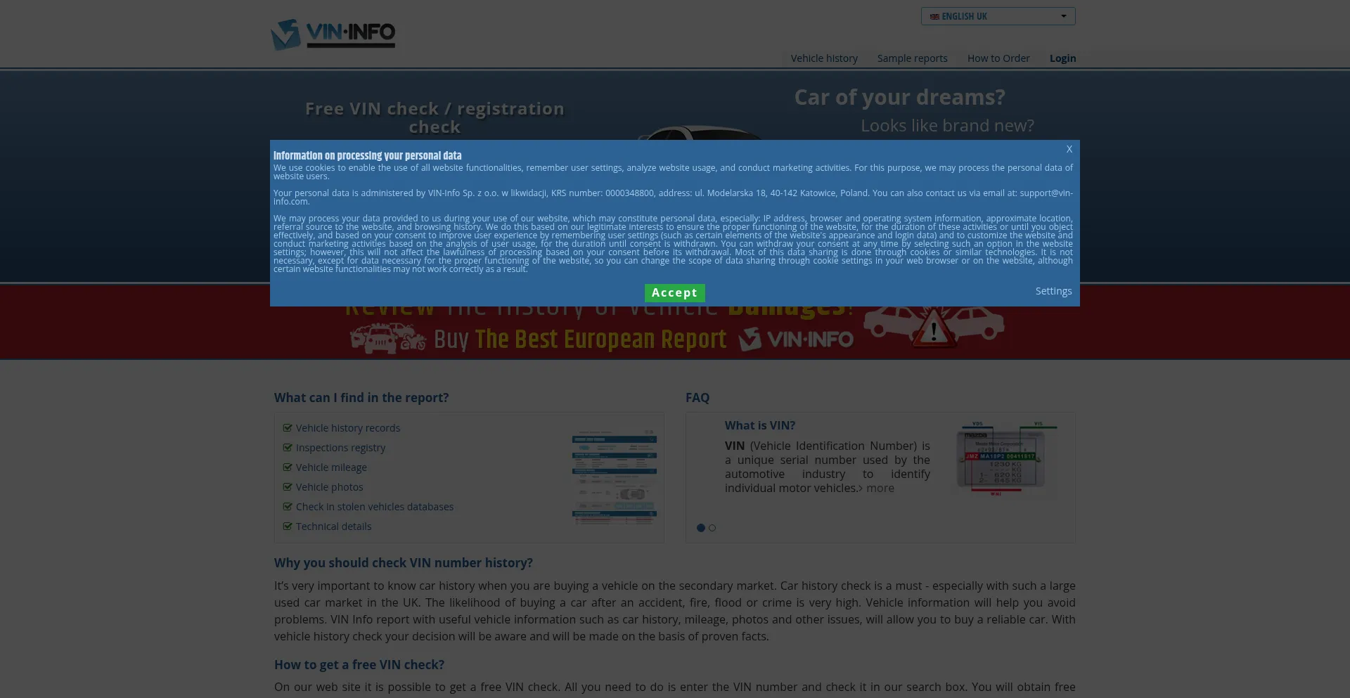Website screenshot of Vin-info.eu
