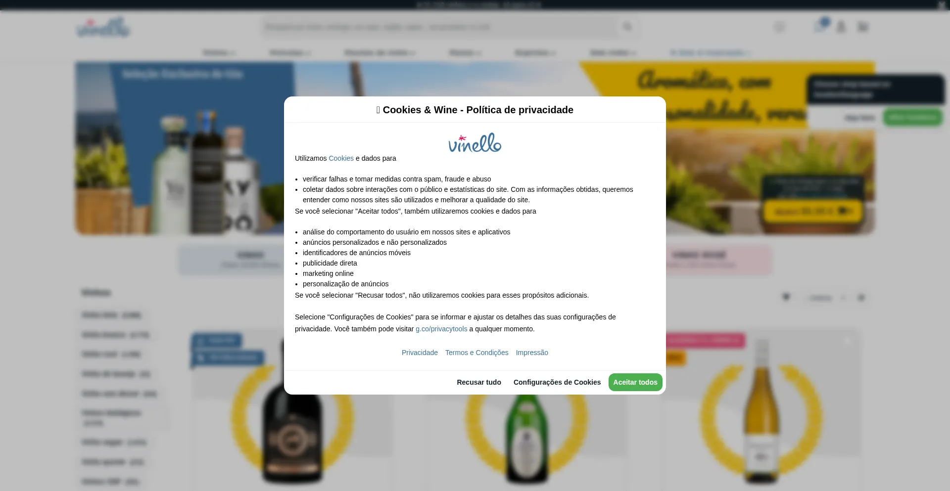 Website screenshot of Vinello.pt