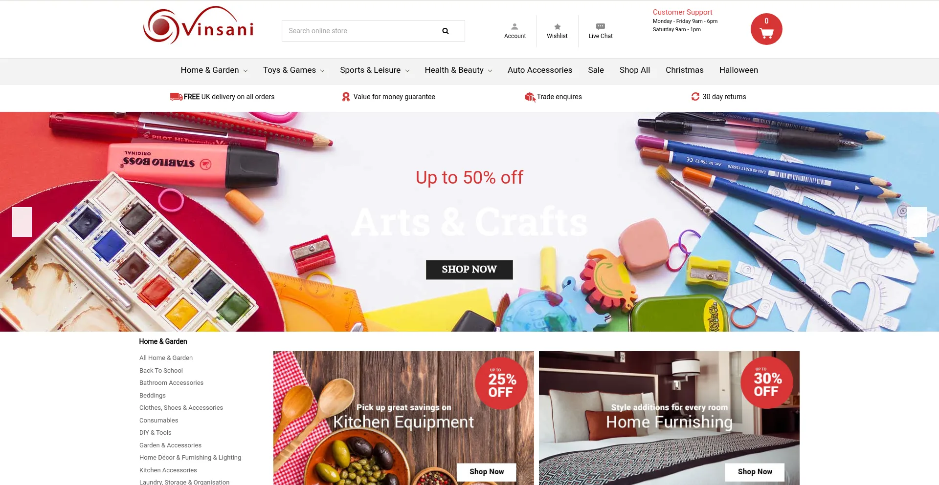 Website screenshot of Vinsani.com
