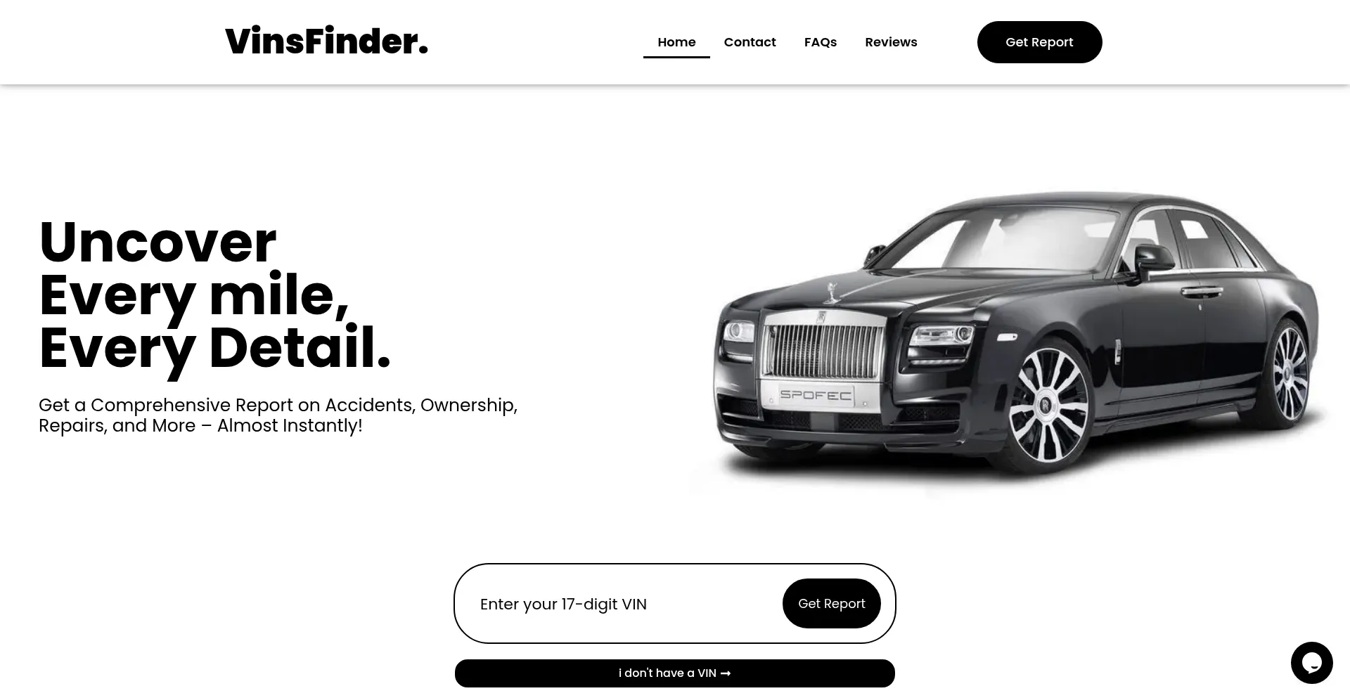 Website screenshot of Vinsfinder.com