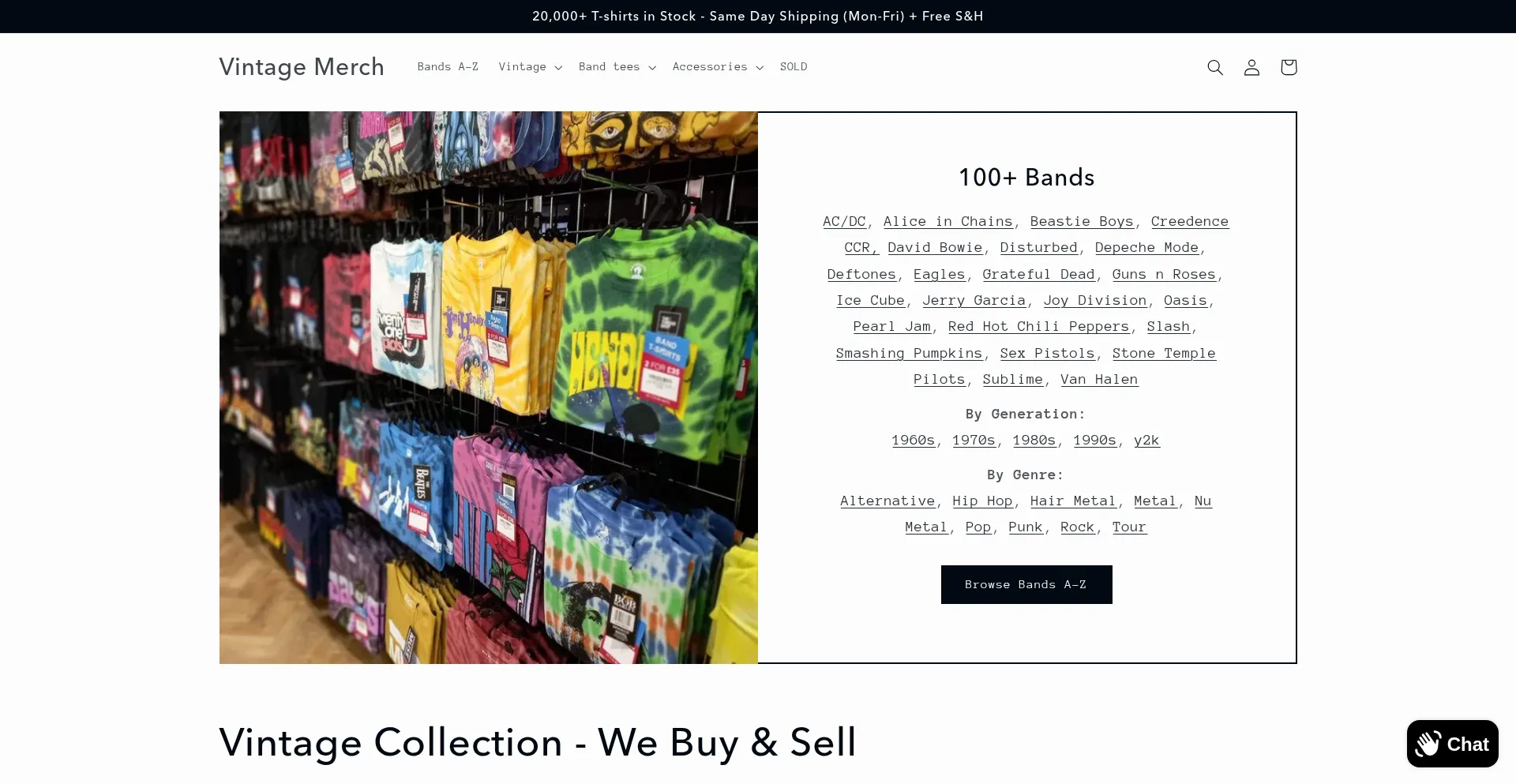Website screenshot of Vintagemerch.com