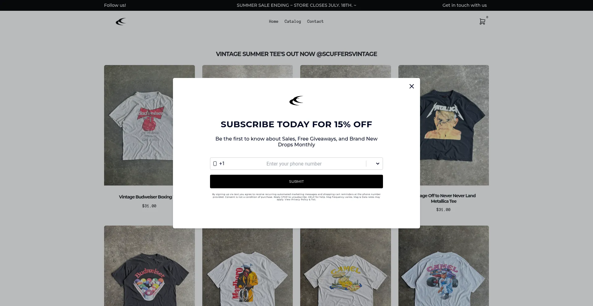 Website screenshot of Vintagescuffers.com