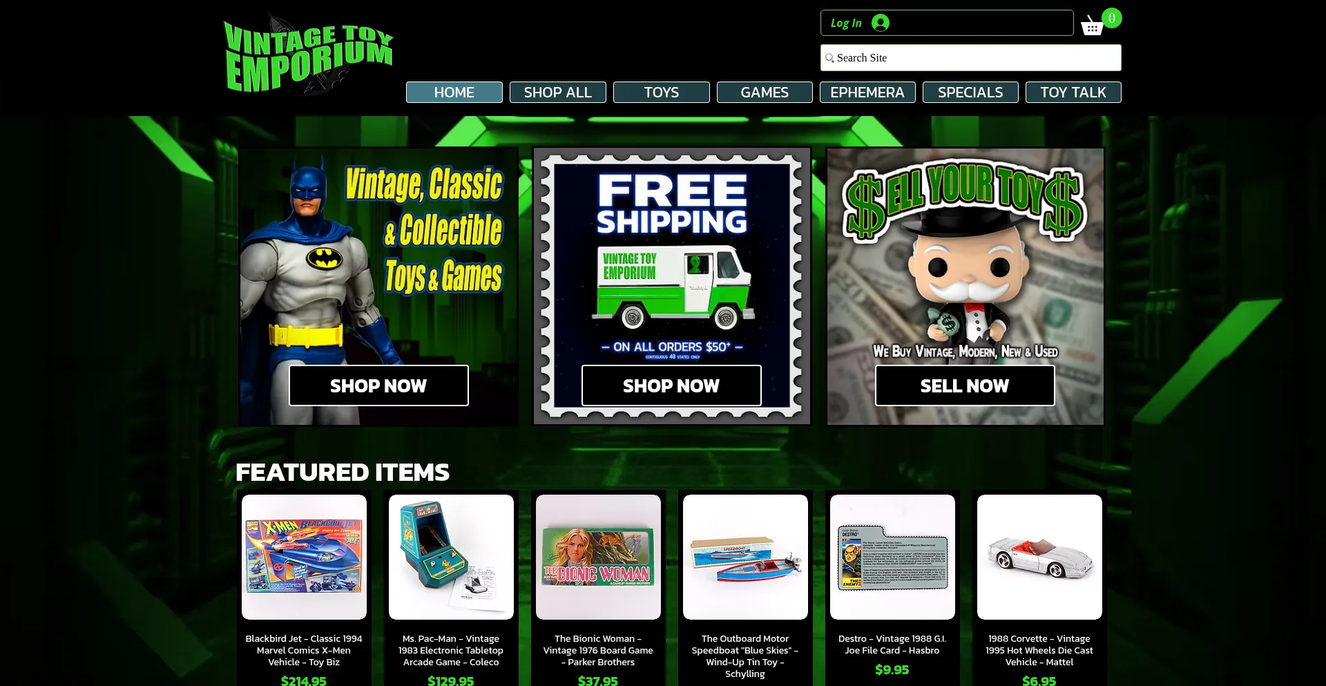 Website screenshot of Vintagetoyemporium.com