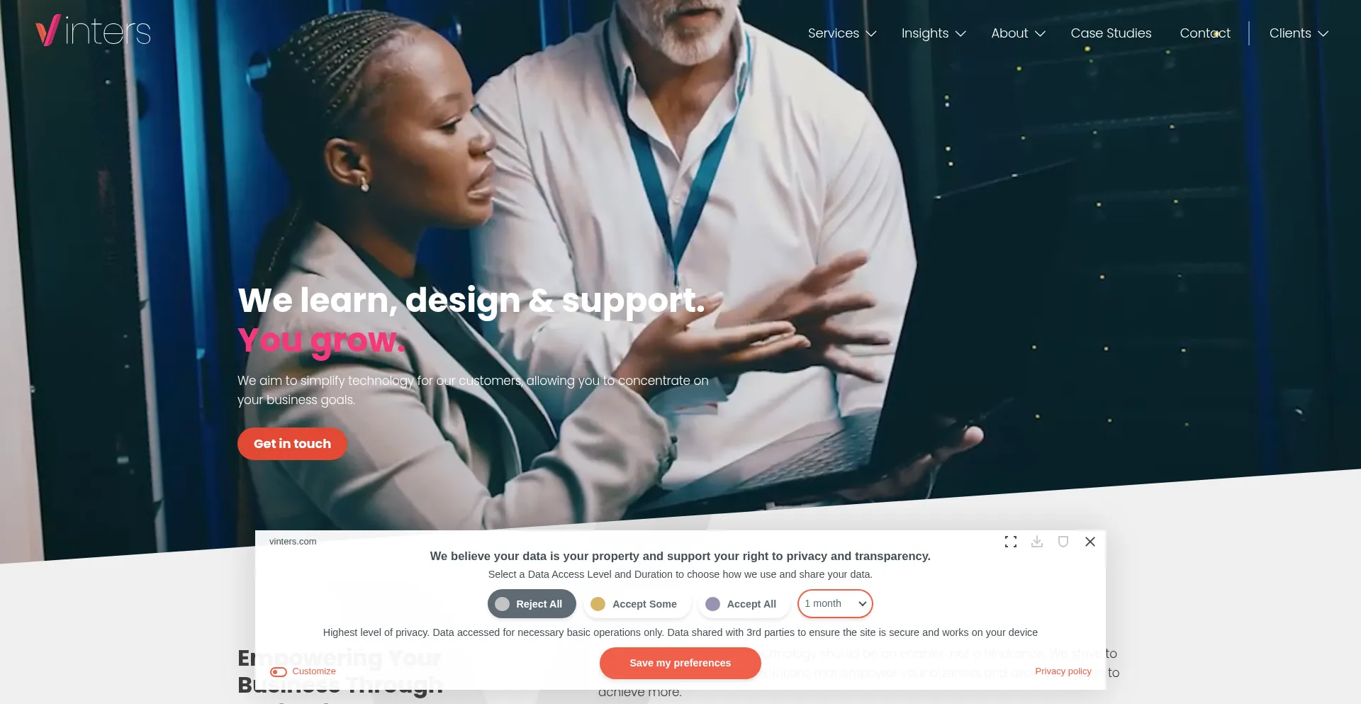Website screenshot of Vinters.com