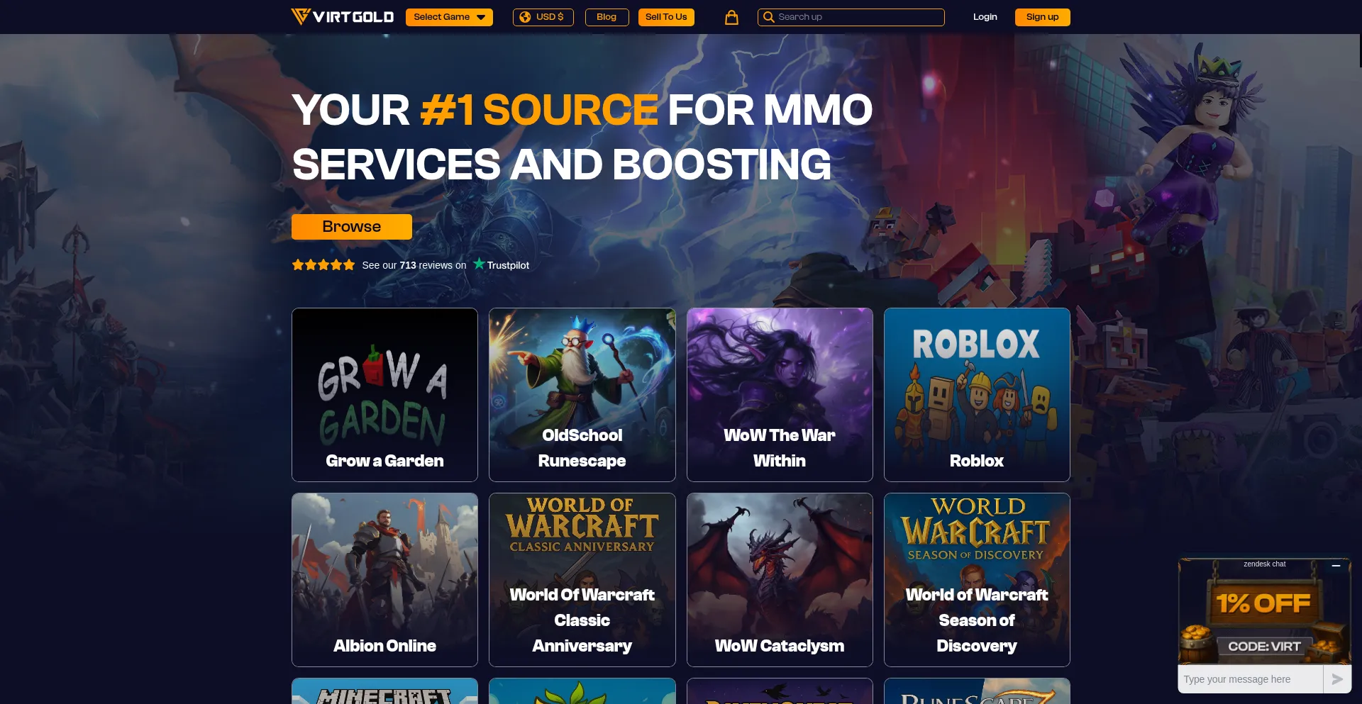 Website screenshot of Virtgold.com