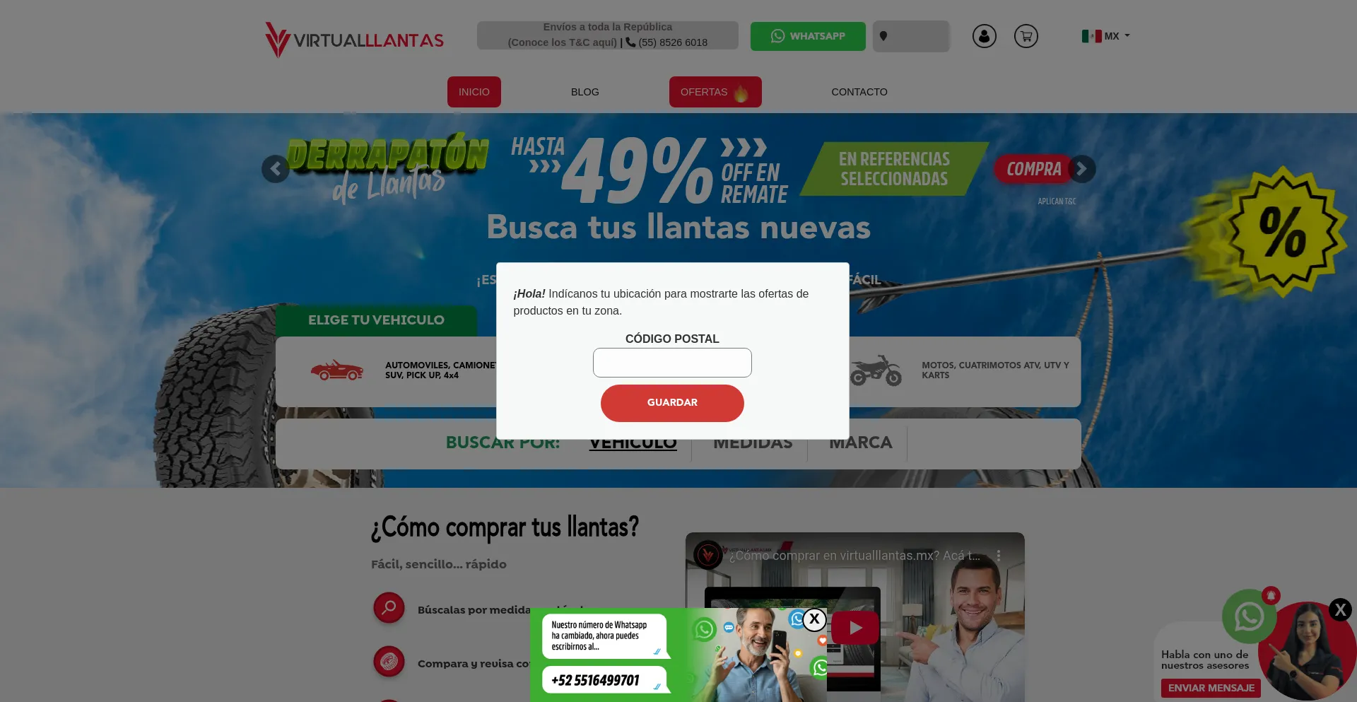 Website screenshot of Virtualllantas.mx